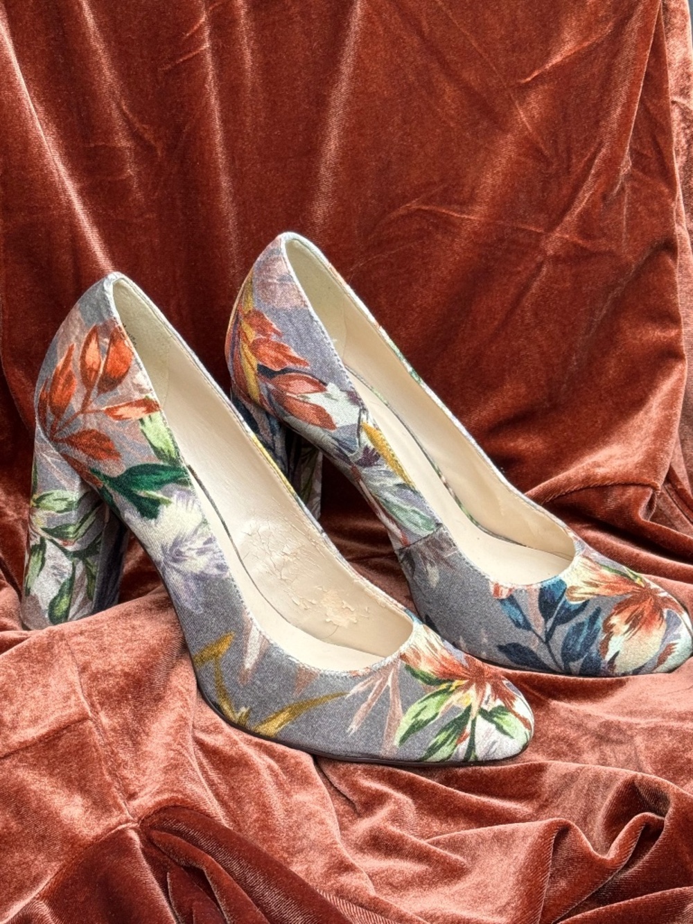 Nine West Leroux Women's Floral Velvety Heels - Multicolor Size 8